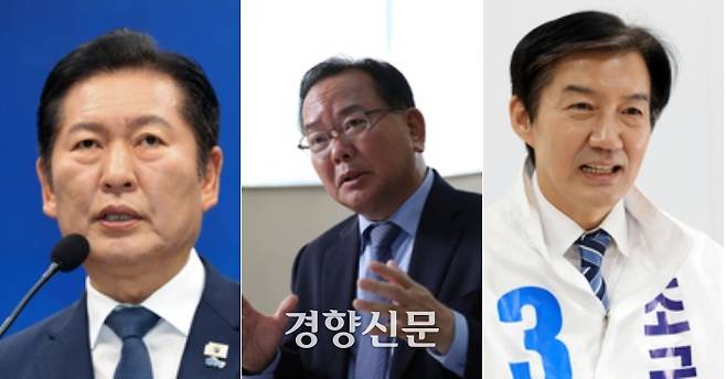 왼쪽부터 정청래 더불어민주당 대표, 김부겸 민주당 대구시장 후보, 조국 조국혁신당 경기 평택을 국회의원 재선거 후보. 경향신문 자료 사진