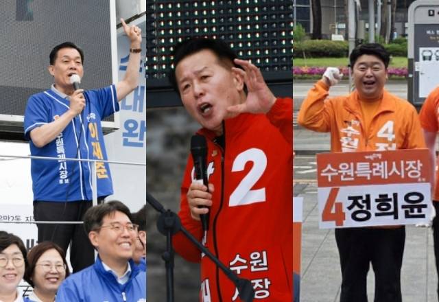 (왼쪽부터) 더불어민주당 이재준·국민의힘 안교재·개혁신당 정희윤 수원시장 후보. 각 후보 선거사무소 제공