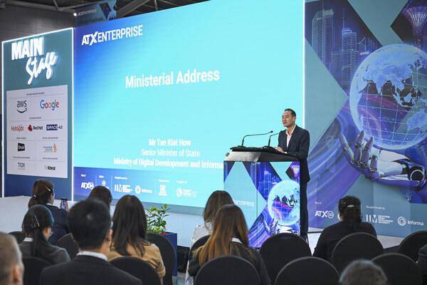 Senior Minister of State, Ministry of Digital Development and Information Mr. Tan Kiat How delivering an address at ATxEnterprise 2026