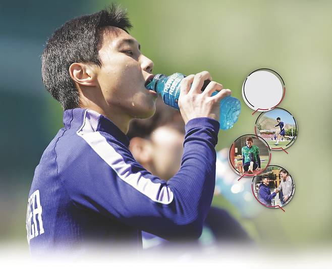 백승호, 엄지성, 조현우 등 축구대표팀 선수들이 미국 솔트레이크시티 유트사커필드에서 훈련하고 있다. 25일에는 황인범(맨 아래) 등 후발대 선수들도 합류했다. 대한축구협회 제공