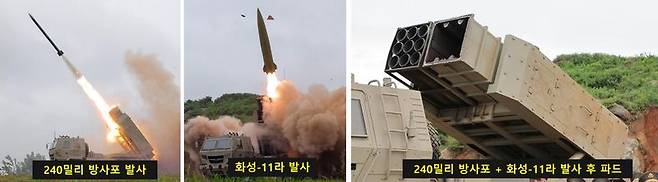 북한의 경량급 다용도미사일발사체계의 특징은 우리군의 '천무' 체계와 유사하게 단일 차륜형 발사대에 포드 식으로 규격화된 격실을 탑재해 240밀리 방사포탄과 화성-11라 전술탄도미사일을 동시에 장착하고 운용할 수 있다는 것으로 관측된다. 한국국방안보포럼(KODEF) 제공
