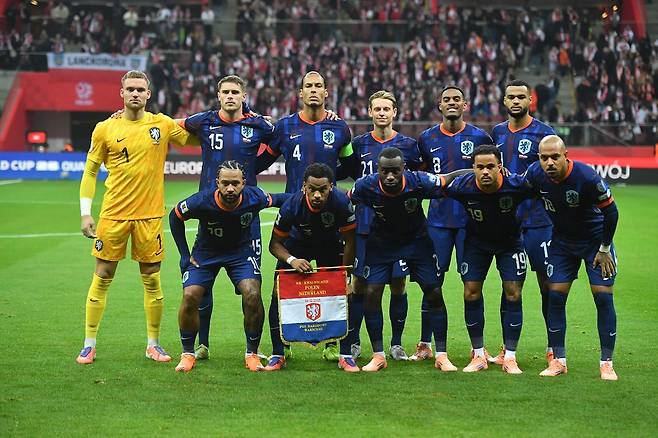 2026 북중미월드컵 조별리그 F조에 속한 네덜란드 축구대표팀. 사진은 지난해 유럽예선 당시 대표팀. EPA=연합뉴스
