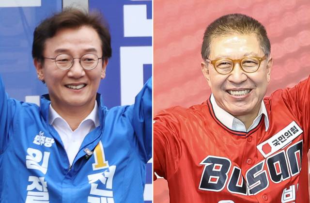 더불어민주당 전재수(왼쪽) 부산시장 후보, 국민의힘 박형준 부산시장 후보. 부산일보 DB