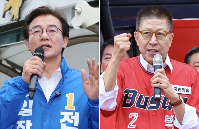 더불어민주당 전재수(왼쪽) 부산시장 후보, 국민의힘 박형준 부산시장 후보. 부산일보 DB