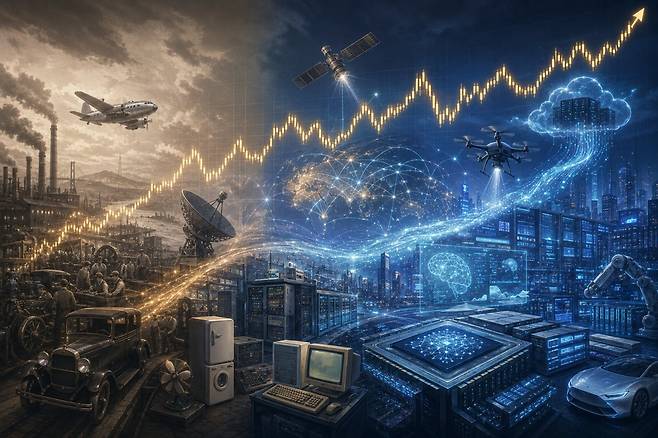전쟁 이후 기술 발전으로 주식시장이 상승한 사례가 많았다. 챗GPT 생성 이미지