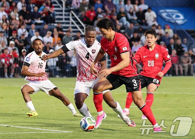대한민국 축구대표팀 조규성이 30일(현지시간) 미국 유타주 솔트레이크시티 브리검 영 대학교 BYU 사우스필드 경기장에서 2026 국제축구연맹(FIFA) 북중미 월드컵 앞두고 열린 대한민국과 트리니다드 토바고의 평가전에서 돌파를 하고 있다. 2026.5.31 ⓒ 뉴스1 임세영 기자