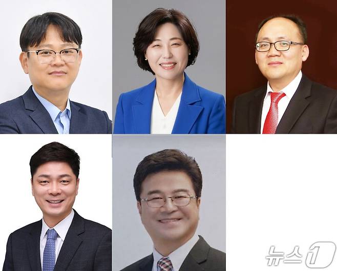 사진 위 왼쪽부터 시계 방향으로 청주시의원 선거에 출마한 박승찬·임은성·김재년·정영석·배성철 후보.(자료사진)/뉴스1