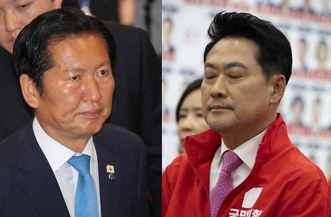 정청래 더불어민주당 대표와 장동혁 국민의힘 대표가 3일 6·3 지방선거 지상파 3사, JTBC 예측 결과를 본 뒤 모습. /사진=뉴스1, 뉴시스