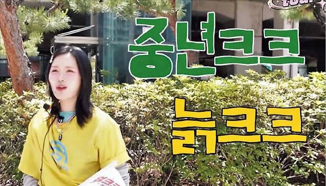‘영크크’의 반의어로 ‘중년크크’ ‘늙크크’ 등을 소개한 개그맨 엄지윤의 유튜브 영상. /유튜브