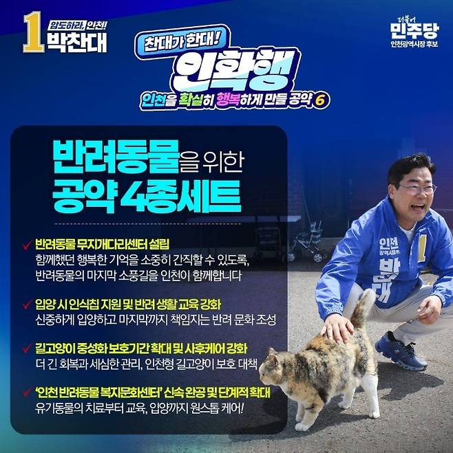 박찬대 인천시장 당선인의 반려동물 공약 포스터 ⓒ 뉴스1