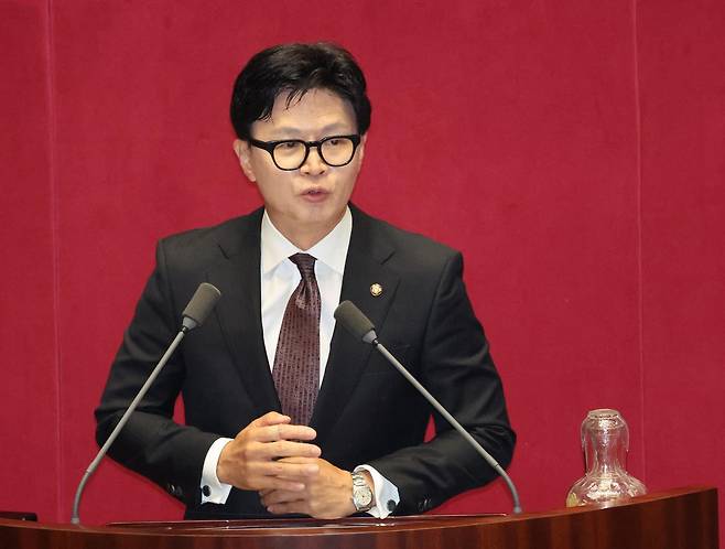6·3 재보궐선거로 당선된 한동훈 무소속 의원이 5일 서울 여의도 국회에서 열린 제436회 국회(임시회) 제1차 본회의에 참석해 인사말을 하고 있다. 2026.6.5 ⓒ 뉴스1