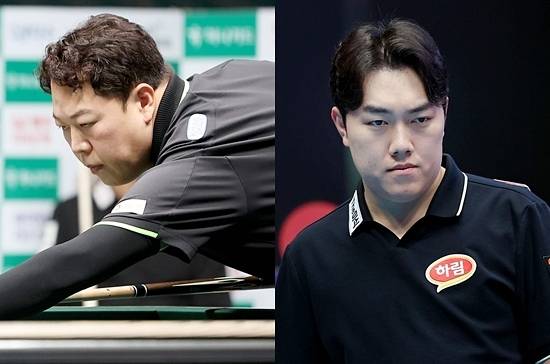 강동궁(왼쪽)과 김준태는 7일 하이원리조트PBA 64강전에서 각각 김현석1과 노병찬을 물리치고 32강에서 맞대결한다. 두 선수는 올시즌 개막전 16강에서 만나 김준태가 세트스코어 3:1로 이긴 바 있다. (사진=PBA)