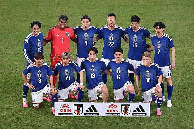지난 3월 아이슬란드와의 평가전에 앞서 기념촬영한 일본 축구대표팀 선수들. Getty Images코리아