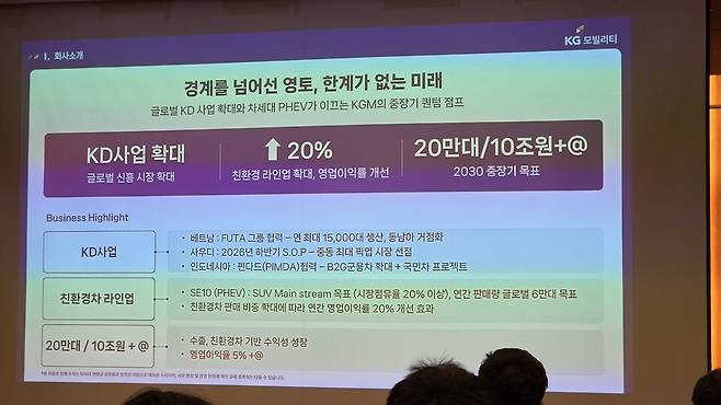 KGM의 중장기 퀀텀 점프 발표 내용./곽호준 기자
