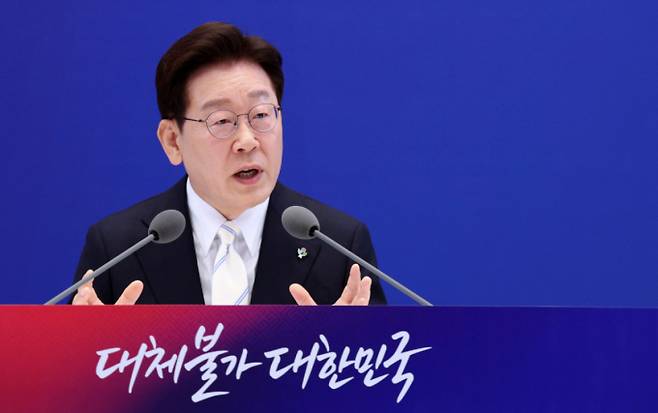 이재명 대통령이 8일 청와대 영빈관에서 열린 취임 1주년 기자회견에서 발언하고 있다. 2026.6.8/뉴스1 Copyright (C) 뉴스1. All rights reserved. 무단 전재 및 재배포, AI학습 이용 금지. /사진=(서울=뉴스1)