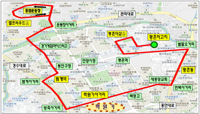 마을버스 5-7번 운행 노선도 ⓒ안양시 제공