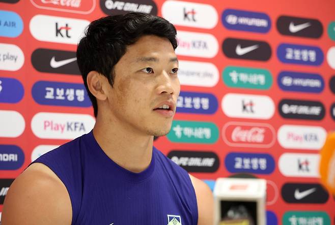 체코와 북중미월드컵 조별리그 1차전을 앞둔 축구대표팀 황희찬이 9일(한국시간) 멕시코 할리스코주 사포판의 베이스캠프인 치바스 바예 베르데에서 인터뷰를 갖고 체코전 필승을 다짐했다. 사포판|뉴시스