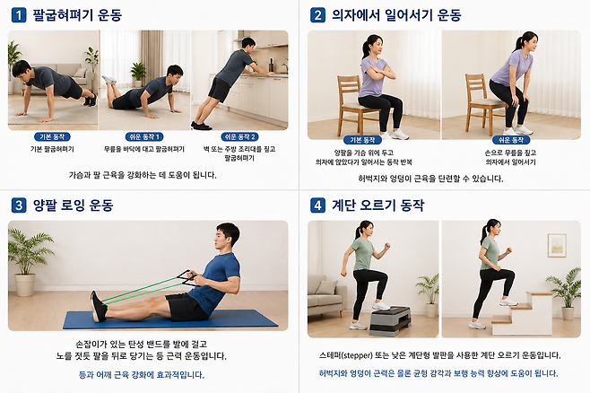운동 방법을 시각화 한 챗GPT 생성 이미지.