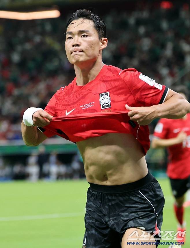 12일(한국시각) 멕시코 과달라하라 사포판의 에스타디오 과달라하라에서 열린 2026 북중미월드컵 대한민국과 체코의 경기. 오현규가 역전골을 터뜨리고 환호하고 있다. 사포판(멕시코)=허상욱 기자wook@sportschosun.com/2026.06.12/