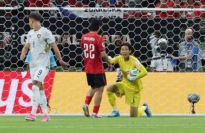 대한민국 축구국가대표팀 김승규가 11일(현지시간) 멕시코 할리스코주 사포판 과달라하라 스타디움에서 열린 2026 북중미 월드컵 A조 조별리그 1차전 대한민국과 체코 경기에서 슈팅을 막아내고 있다. 이날 경기는 대한민국 체코를 상대로 2-1로 승리했다.뉴스1