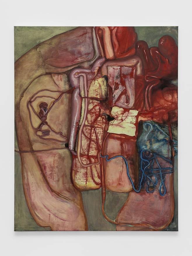 Keunmin Lee, Organic Plate, 2026, Oil and plastic wrap on canvas, 162 × 130 cm. /Courtesy of the artist and PKM Gallery.