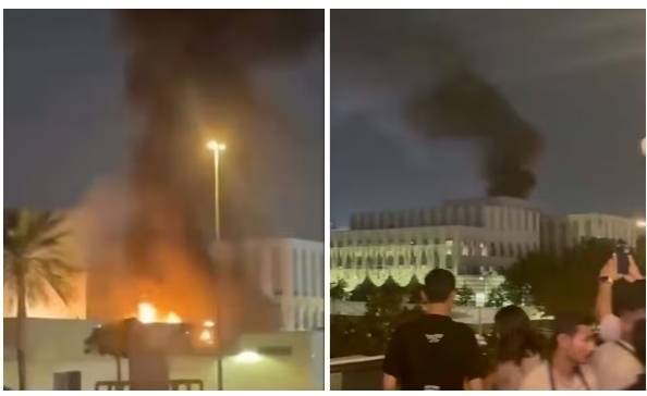 2026 년3월 3일(현지시간) 아랍에미리트(UAE) 두바이 내 미국 영사관 인근 주차장에서 드론 공격으로 인한 화재가 발생했다. 이란 국영 방송은 이란 드론이 두바이 주재 미국 영사관을 공격했다고 보도했다. 엑스 캡처