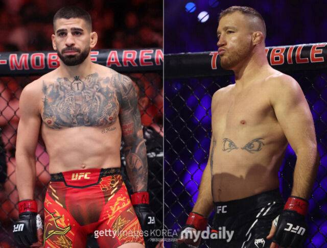 토푸리아(왼쪽)와 게이치가 15일 UFC 라이트급 통합 타이틀전을 펼친다. /게티이미지코리아