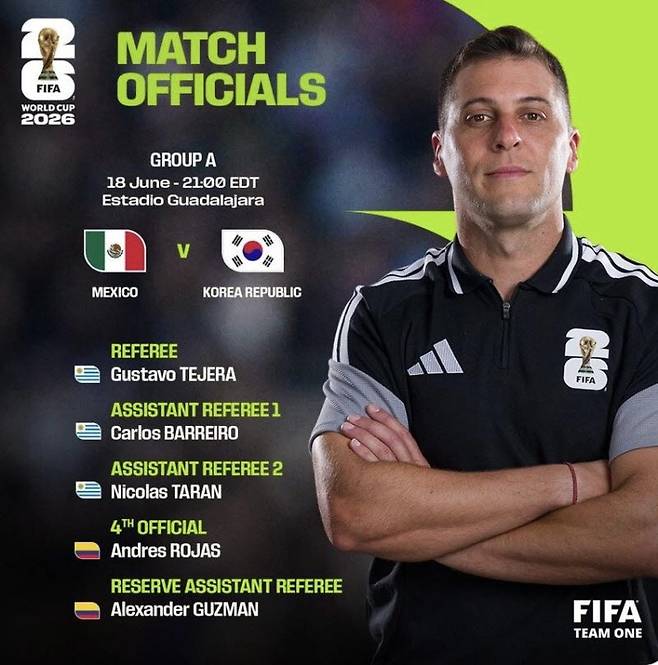 멕시코-한국전 주심으로 배정된 구스타보 테헤라 심판. 사진=FIFA