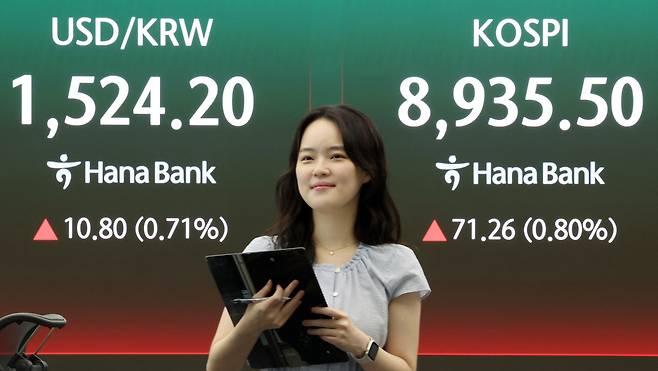 18일 서울 중구 하나은행 본점 딜링룸 전광판에 개장 시황이 나오고 있다./뉴스1