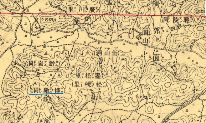 1930년대 정밀 지도에 ‘박적동(博敵洞)’이라는 한자 표기(파란색 줄)가 등장한다. 이곳이 박완서의 고향 박적골이다. 국토정보지리원 자료