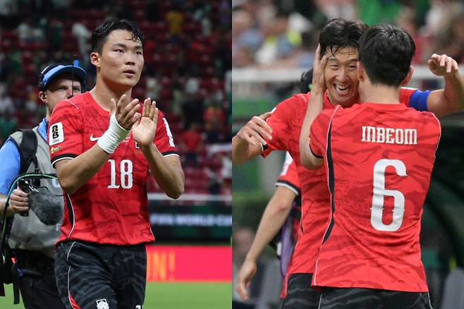 홍명보 감독이 이끄는 대한민국 축구 대표팀이 남아프리카공화국(남아공)을 상대로 2026 국제축구연맹(FIFA) 북중미 월드컵 32강 진출에 도전한다. 태극전사들은 승리의 기억이 있는 빨간색 홈 유니폼을 입고 경기에 나선다. 사진은 왼쪽부터 체코전 당시 오현규와 손흥민의 모습. /사진=머니투데이 사진 DB