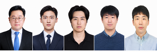 왼쪽부터 임태환 강원대 교수(교신저자), 이윤수 강원대 자체인턴(제1저자), 오상근 강원대 학생(공저자), 김시형 한국생산기술연구원 수석연구원(교신저자), 김정한 동아대 교수(교신저자). 생기원 제공