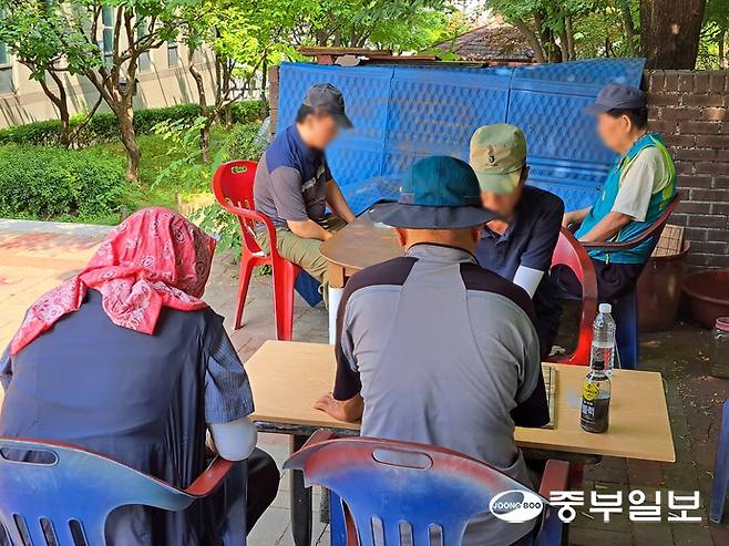 최근 찾은 인천 계양구 계산체육공원 한 곳에서 동네 어르신들이 장기를 두고 있다. 심형식 기자
