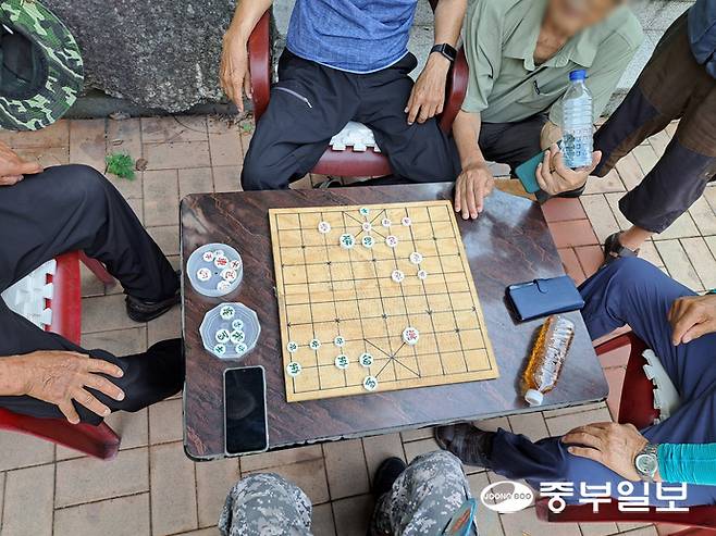 계산체육공원의 한 곳에서 어르신들이 '연장군 문제'를 풀며 열띤 토론을 벌이고 있었다. 연장군 문제는 연속으로 장군을 외쳐 외통수까지 연결하는 장기 퀴즈다. 심형식 기자