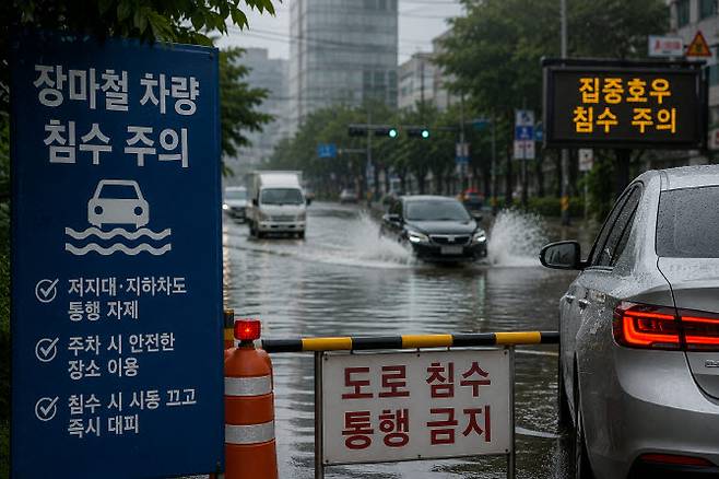 손해보험사들이 침수 예방 조직 운영과 긴급출동 체계 정비 등을 통해 장마철 차량 침수 피해 최소화에 나서고 있다.(사진=챗GPT)