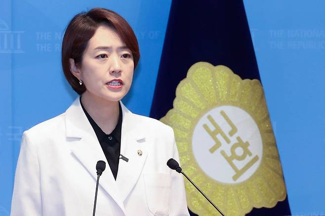 고민정 더불어민주당 의원이 8일 오전 국회 소통관에서 당대표 출마 기자회견을 하고 있다. 임현동 기자. 2026.07.08.