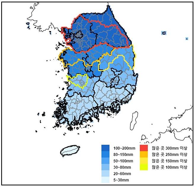 18~19일 예상 강수량. 기상청 제공