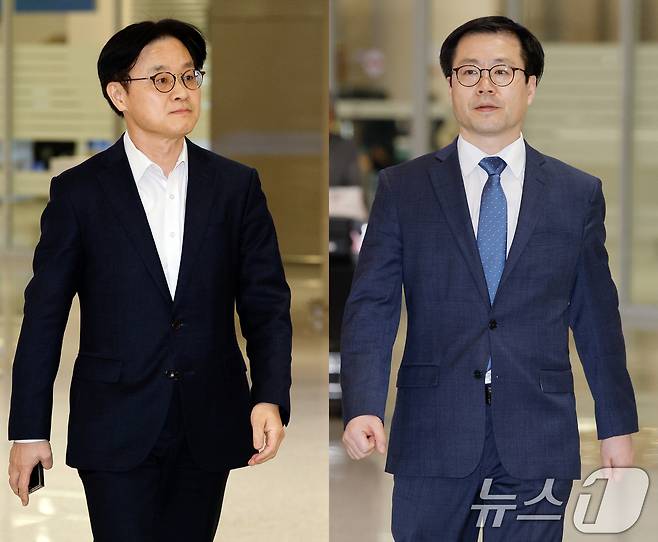 김정관 산업통상부 장관(왼쪽)과 여한구 통상교섭본부장이 대미 통상현안 협의를 마치고 8일 오후 인천국제공항 2터미널을 통해 각각 귀국하고 있다. 2026.3.8 ⓒ 뉴스1 안은나 기자