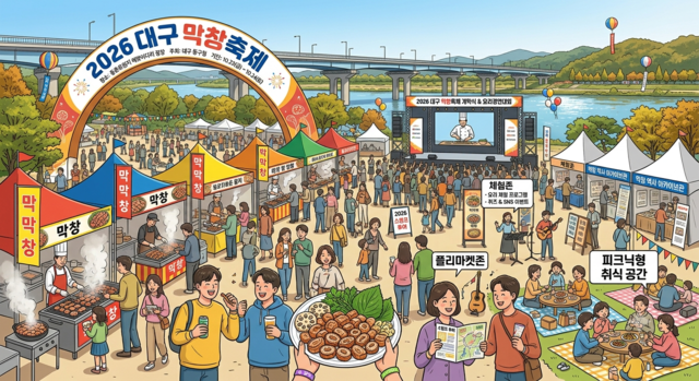 대구 동구청이 지역 대표 외식문화 자산인 막창을 내세워 '2026 대구 막창 축제'를 개최한다. AI 생성 이미지