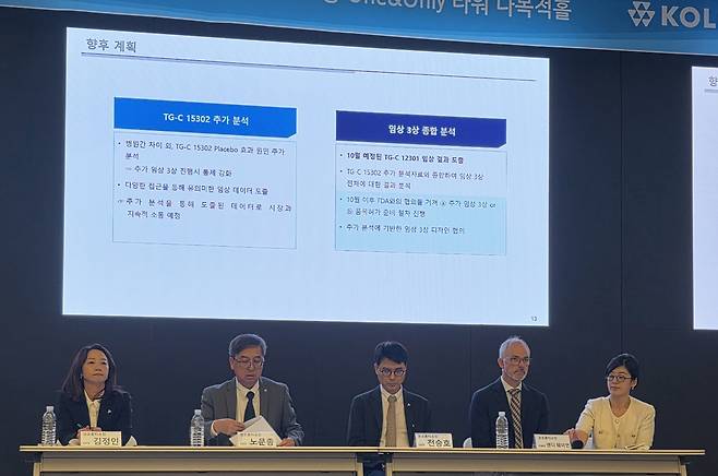 Kolon TissueGene executives prepare to answer questions during a press conference held at Kolon One&Only Tower in Gangseo-gu, Seoul, on July 21. (Photo by Kim Sae-mi, Edaily)
