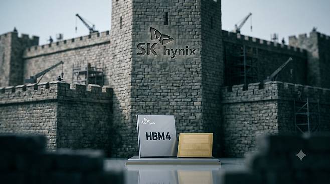 SK하이닉스가 6세대 고대역폭메모리(HBM4) 출하를 확대하고 삼성전자와의 점유율 선점전에 본격적으로 뛰어들었다. HBM3E까지 높은 점유율로 시장을 압도했던 SK하이닉스는 HBM4에서도 최근 전작과 근접한 수준의 양산 수율을 확보했다고 전했다. / 사진=제미나이 생성형 AI 이미지