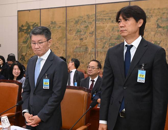 정몽규-홍명보, 대한축구협회 청문회 출석<저작권자(c) 연합뉴스, 무단 전재-재배포, AI 학습 및 활용 금지>