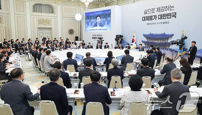 이재명 대통령이 5일 청와대 영빈관에서 열린 교육부, 국가교육위원회, 문화체육관광부, 국가유산청 2차 업무보고에서 발언을 하고 있다. (청와대통신사진기자단) 2026.8.5 ⓒ 뉴스1 허경 기자