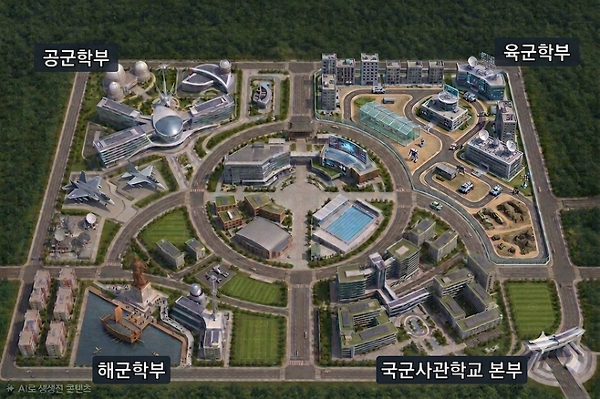 AI를 활용해 제작한 국군사관학교 예상 조감도. 국방부 제공
