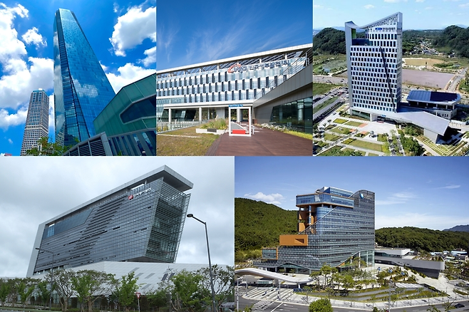▲한국남부발전과 한국서부발전, 한국남동발전, 한국중부발전, 한국동서발전(왼쪽 위부터 시계방향으로) 본사 전경. 사진=남부발전·서부발전·남동발전·중부발전·동서발전