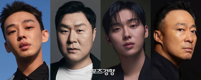 장재현 감독의 신작 ‘뱀피르’ 출연을 확정하고 대본 리딩과 촬영 고사를 마친 배우 유아인(왼쪽부터), 윤경호, 최현욱, 이성민. 경향신문 자료사진