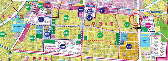 인천 미추홀구 주안 2, 4동 일대 재정비촉진지구 개발사업 현황도
