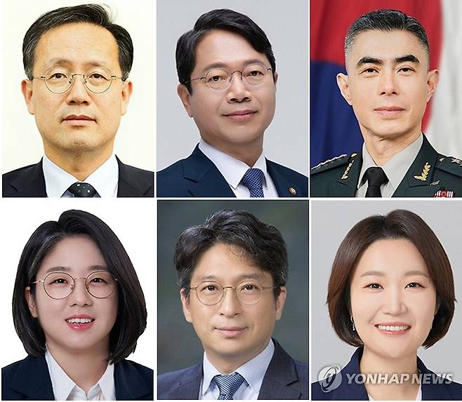 이재명 대통령이 30일 경제부총리 겸 재정경제부 장관을 포함한 6곳의 장관 후보자를 지명했다. 윗줄 왼쪽부터 재경부 장관 후보로 지명된 이형일 1차관, 법무부 장관 후보로 지명된 김승원 더불어민주당 의원, 국방부 장관 후보로 지명된 강신철 전 연합사 부사령관. 아랫줄 왼쪽부터 성평등가족부 장관 후보로 지명된 용혜인 기본소득당 의원, 국토교통부 장관 후보로 지명된 홍지선 2차관, 중소벤처기업부 장관 후보로 지명된 이소영 민주당 의원. / 사진=연합뉴스