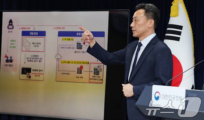 임정규 과학기술정보통신부 정보보호네트워크정책관이 3일 서울 종로구 정부서울청사에서 티빙(TVING) 침해사고 조사결과를 발표하고 있다. 기술자산 소코드가 포함된 티빙 개발 프로젝트 361건이 유출된 것으로 파악됐다. 2026.9.3 ⓒ 뉴스1 이종덕 기자