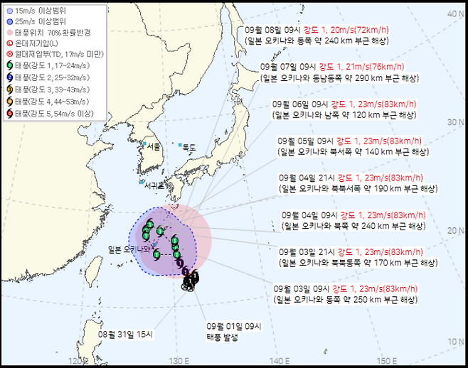 제24호 태풍 '크로반' 예상 이동 경로